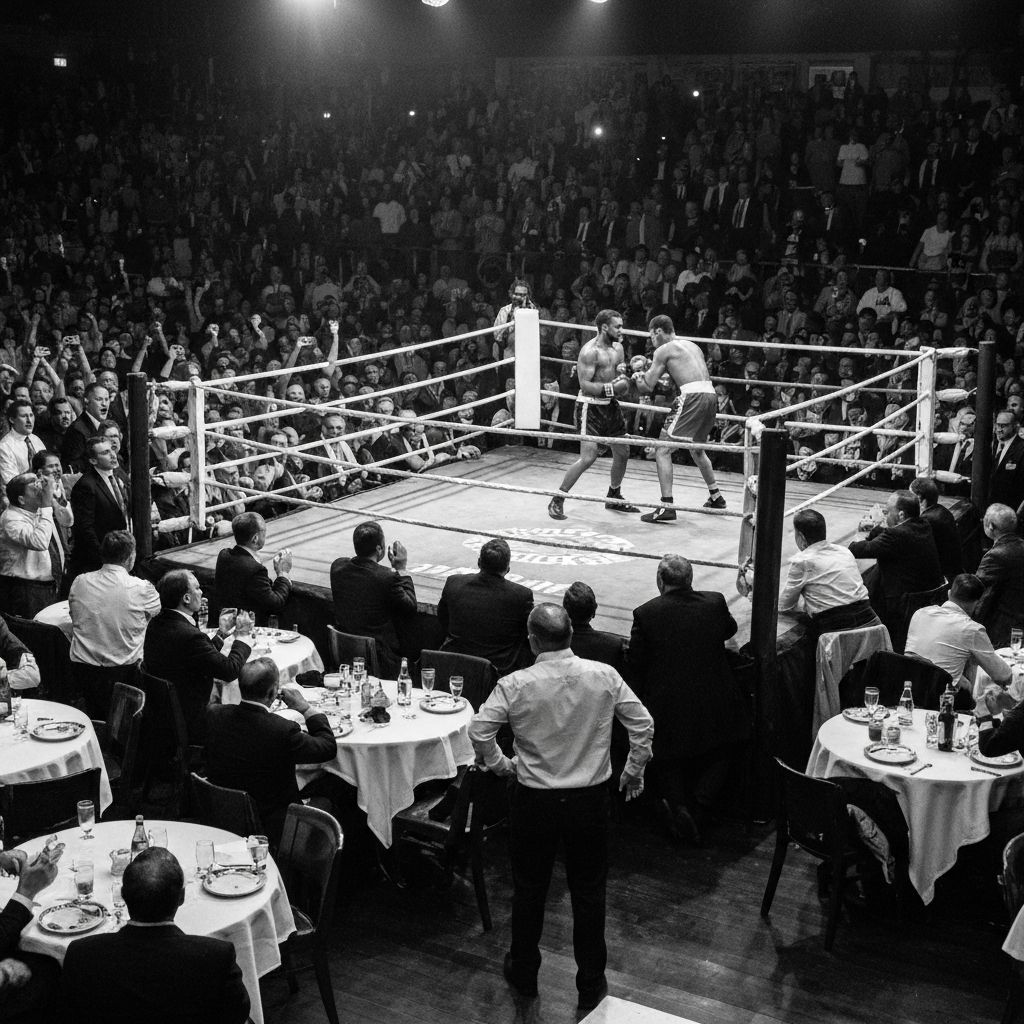 Vintage boxing match with crowd